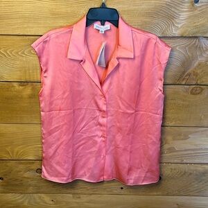 Philosophy Republic Clothing Blouse Womens Md peach Cap Sleeve V-Neck Top button